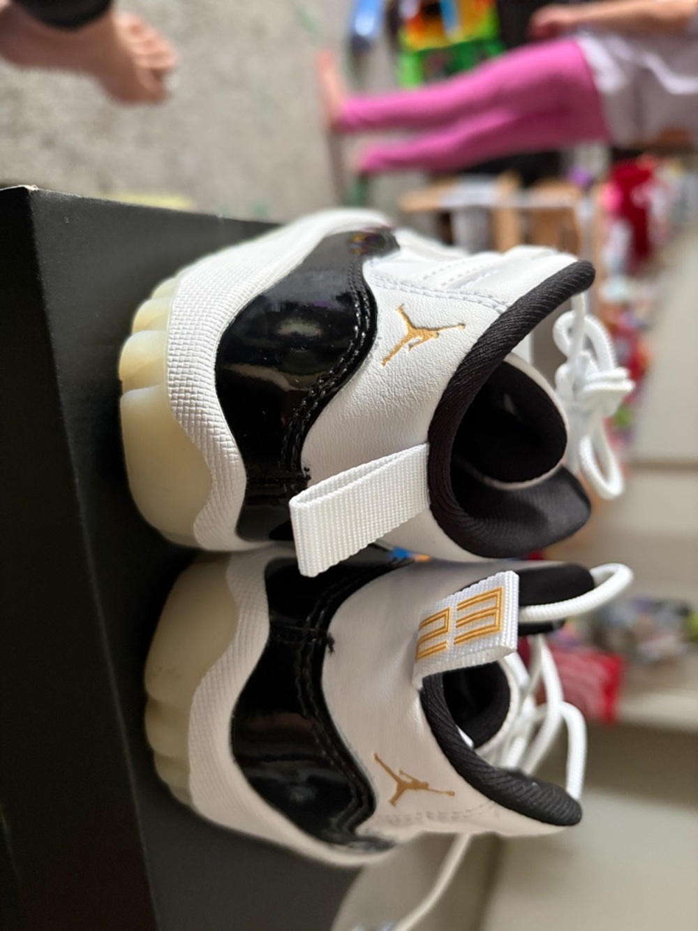 Jordan Kids' Sneakers in White, Black with Gold Jumpman - Picture 4 of 6